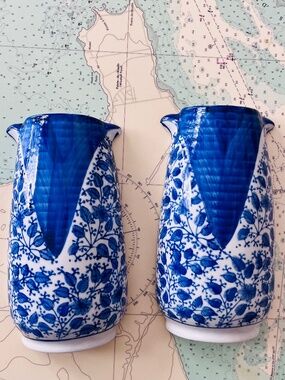 Vintage Blue & White Ceramic Transferware Wall Vases